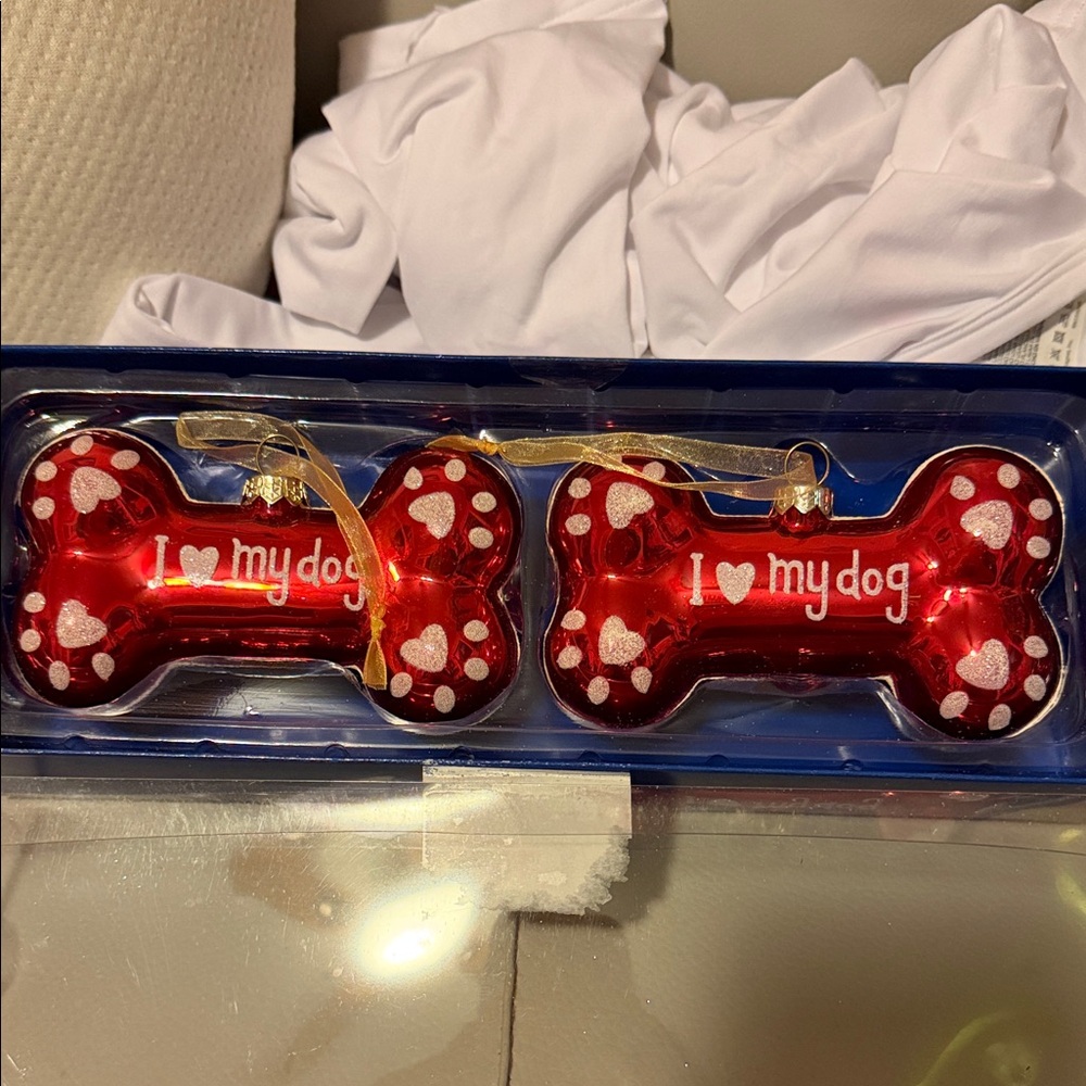 Red Dog Bone Ornaments with Hearts